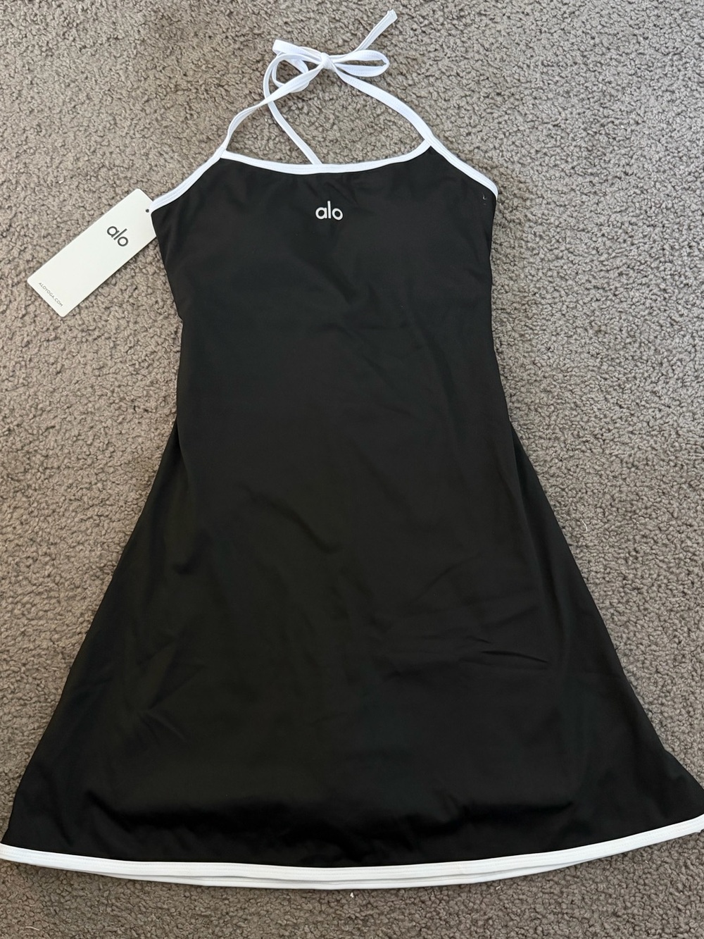 ALO Yoga Black Halter Slip Dress with White Trim
